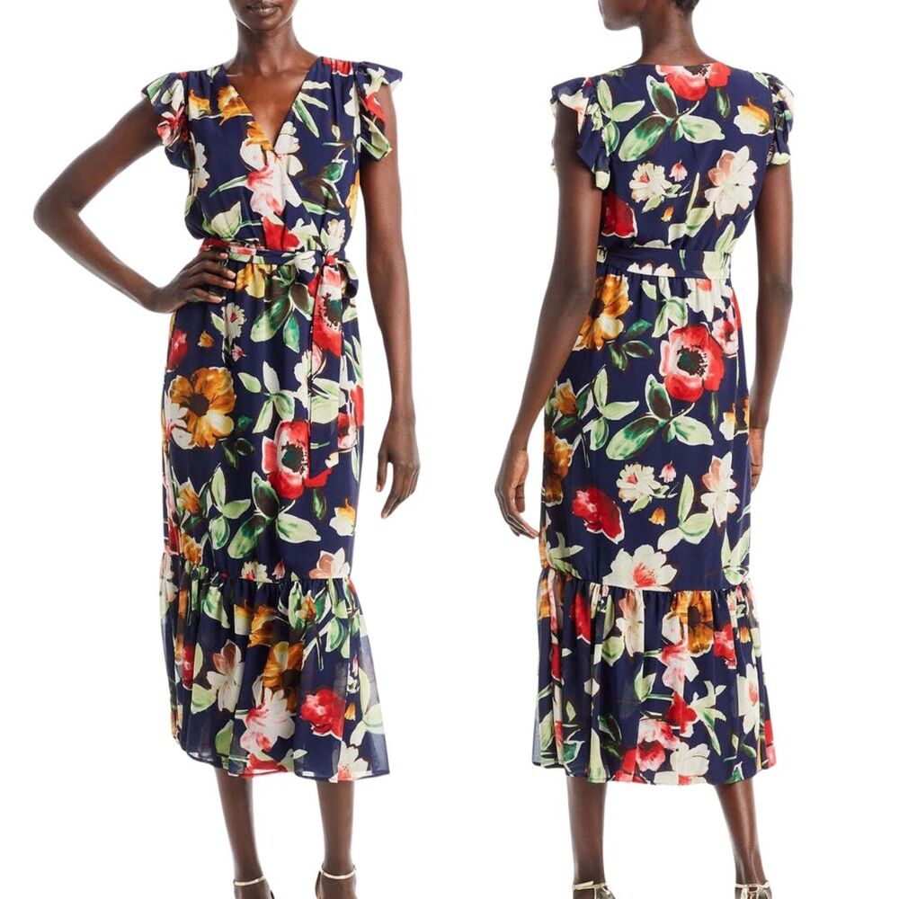 Sam Edelman Picasso Floral Print Flutter Sleeve Tie Waist Ruffle Dress Size 2